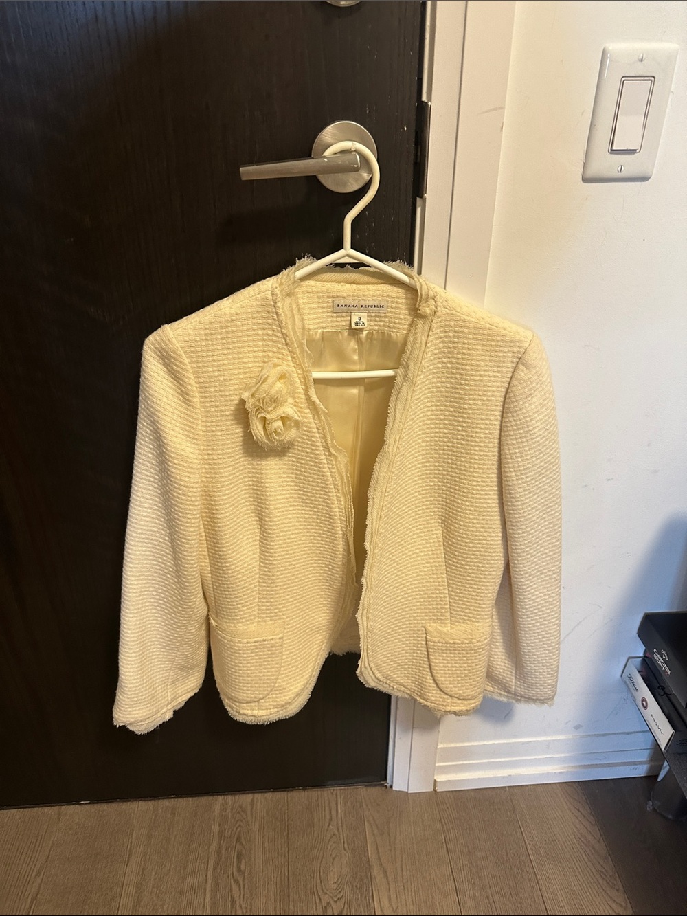 Banana Republic Cream Bouclé  women Jacket with Floral Pin